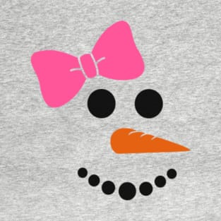 Snowman Face with Pink Bow Cute Funny Christmas T-Shirt T-Shirt